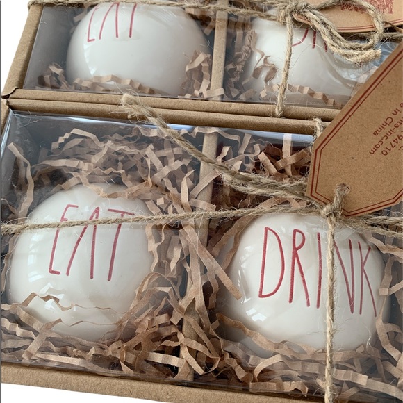 Rae Dunn EAT DRINK BE MERRY ceramic Christmas ornaments NEW - Picture 2 of 3